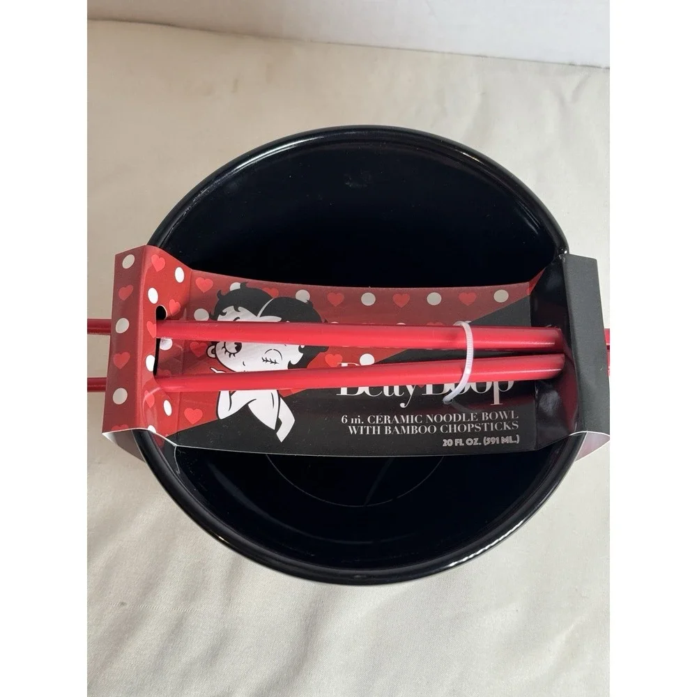 Betty Boop Hearts Ramen Noodle Ceramic Bowl Chopsticks New - Picture 6 of 8